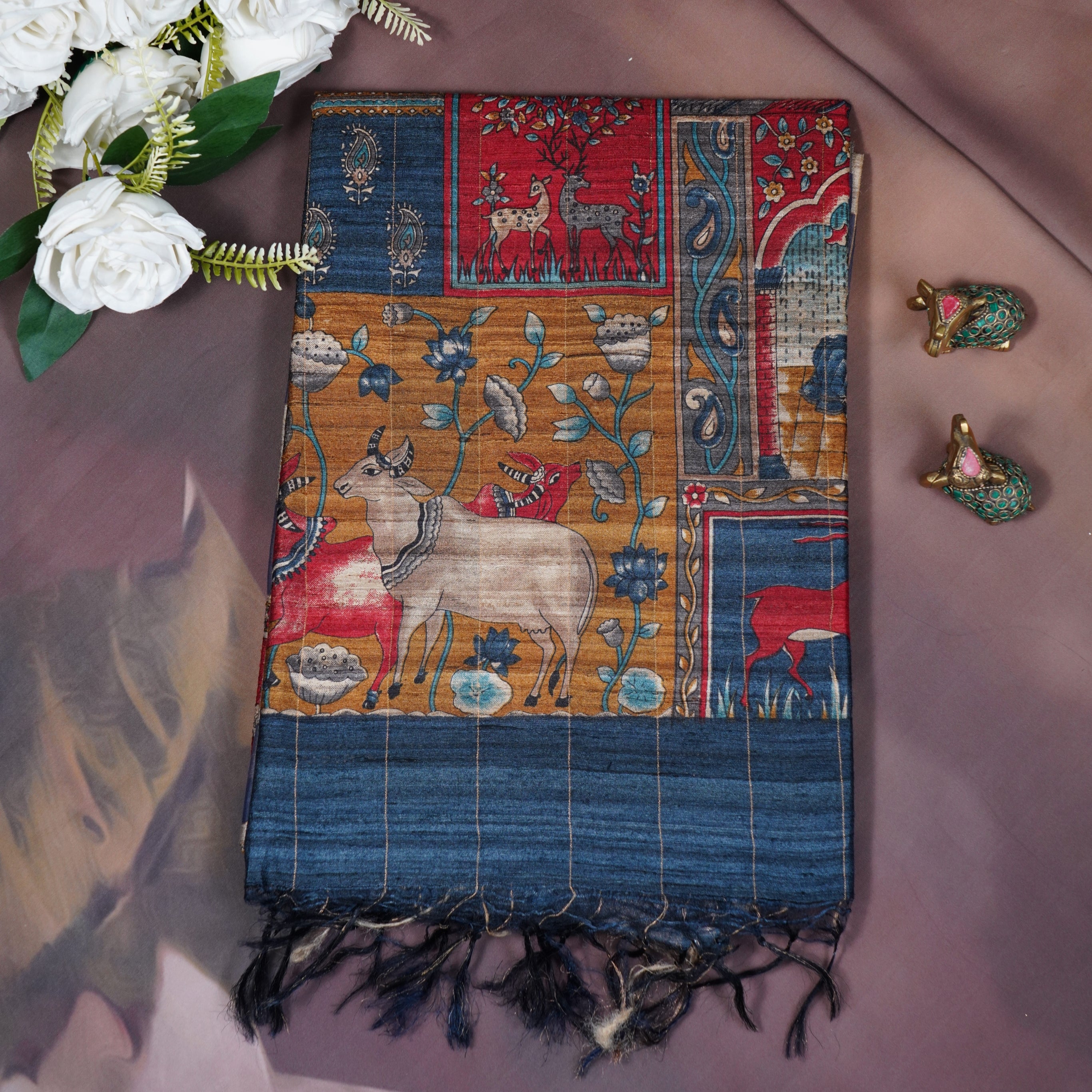 Pure handloom kora tussar saree with kalamkari pallu and blouse designer saree