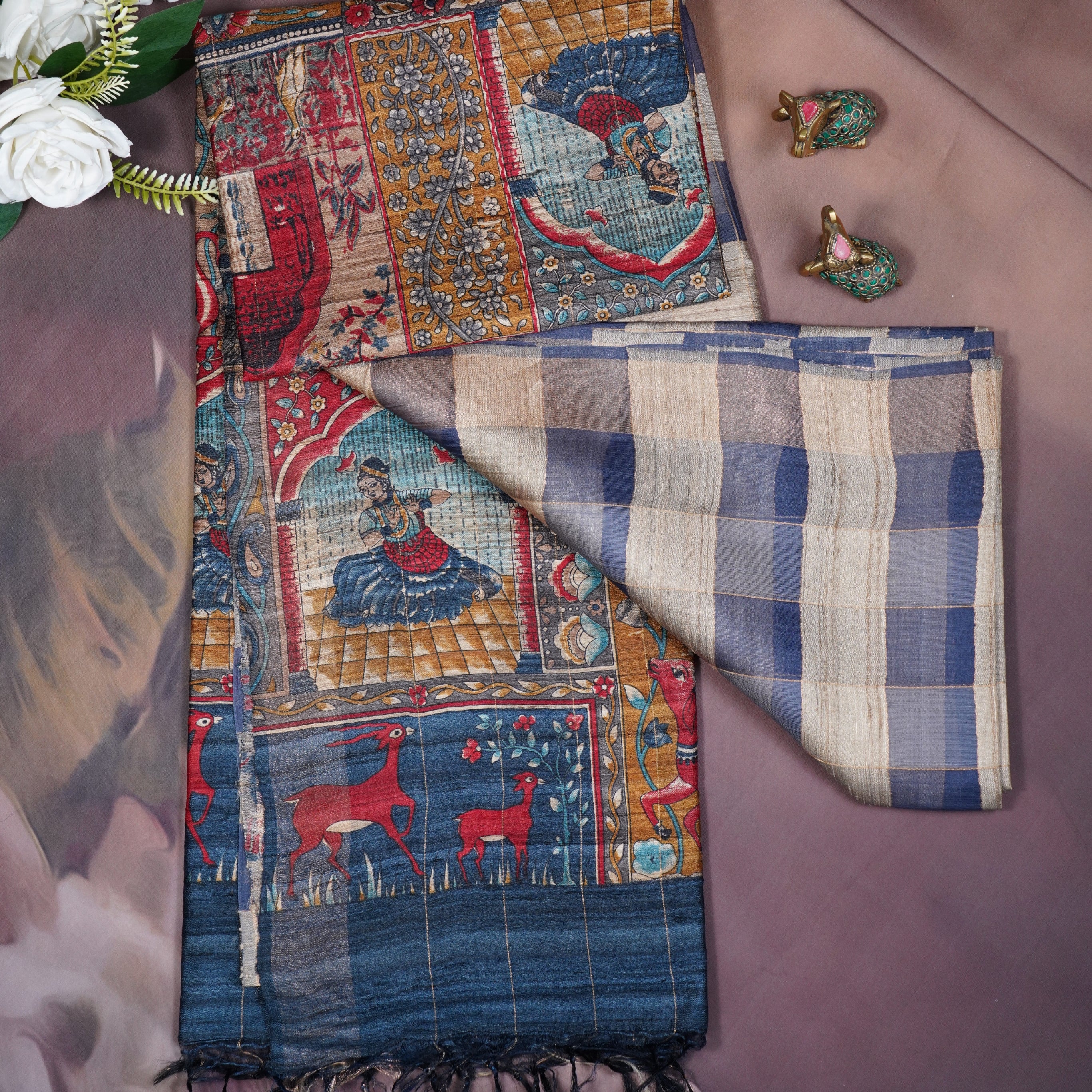 Pure handloom kora tussar saree with kalamkari pallu and blouse designer saree