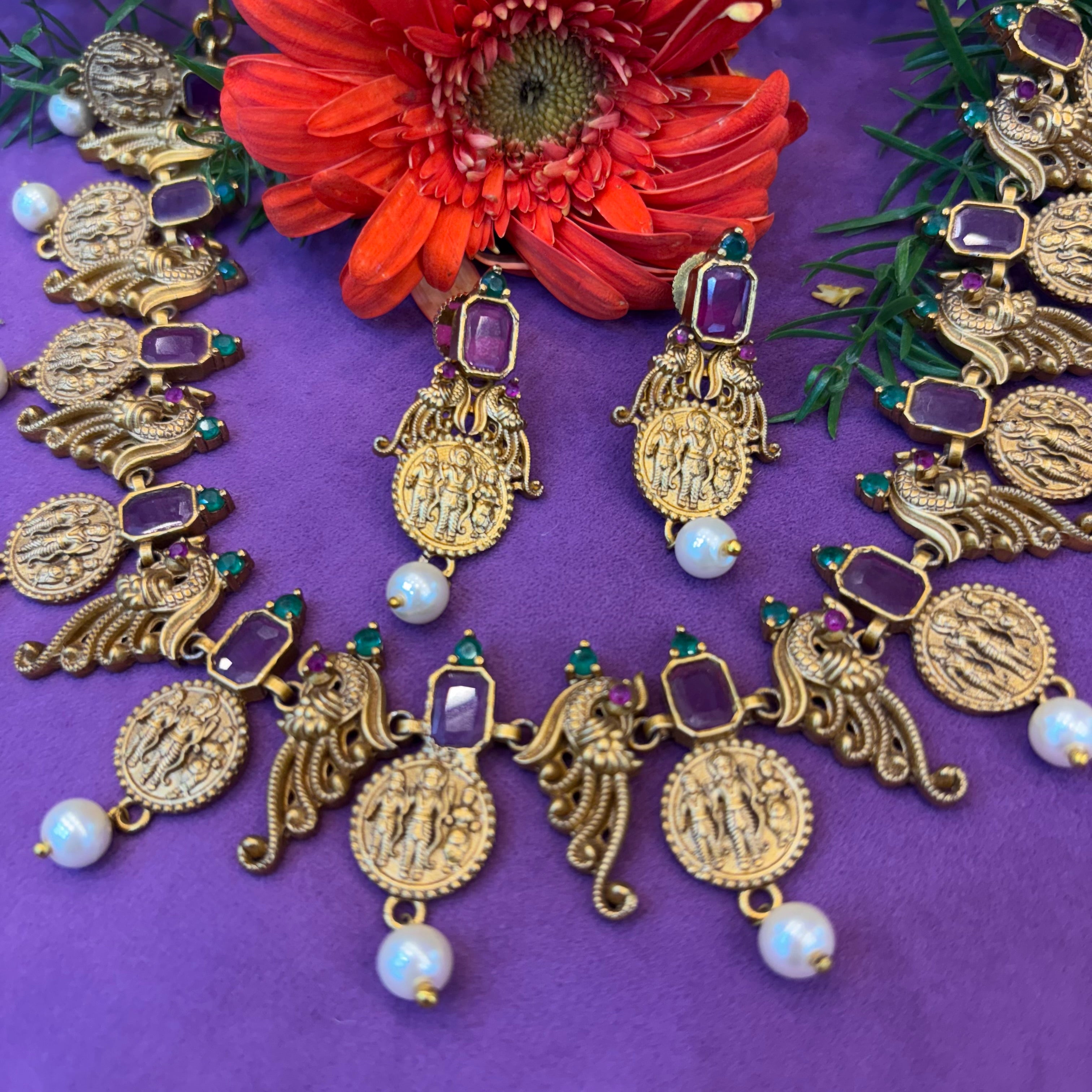 Antique jewellery neck set with earrings ram parivar