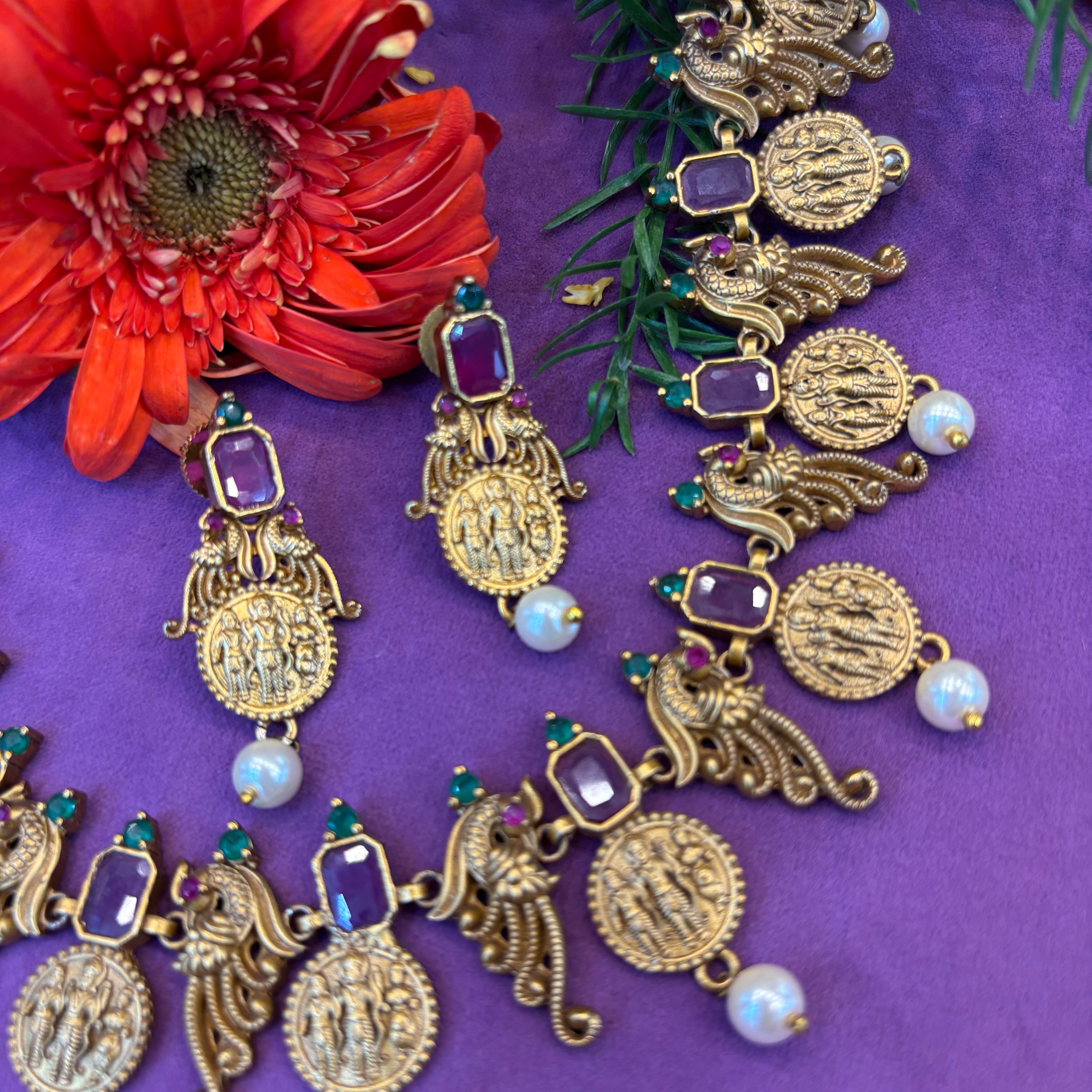 Antique jewellery neck set with earrings ram parivar