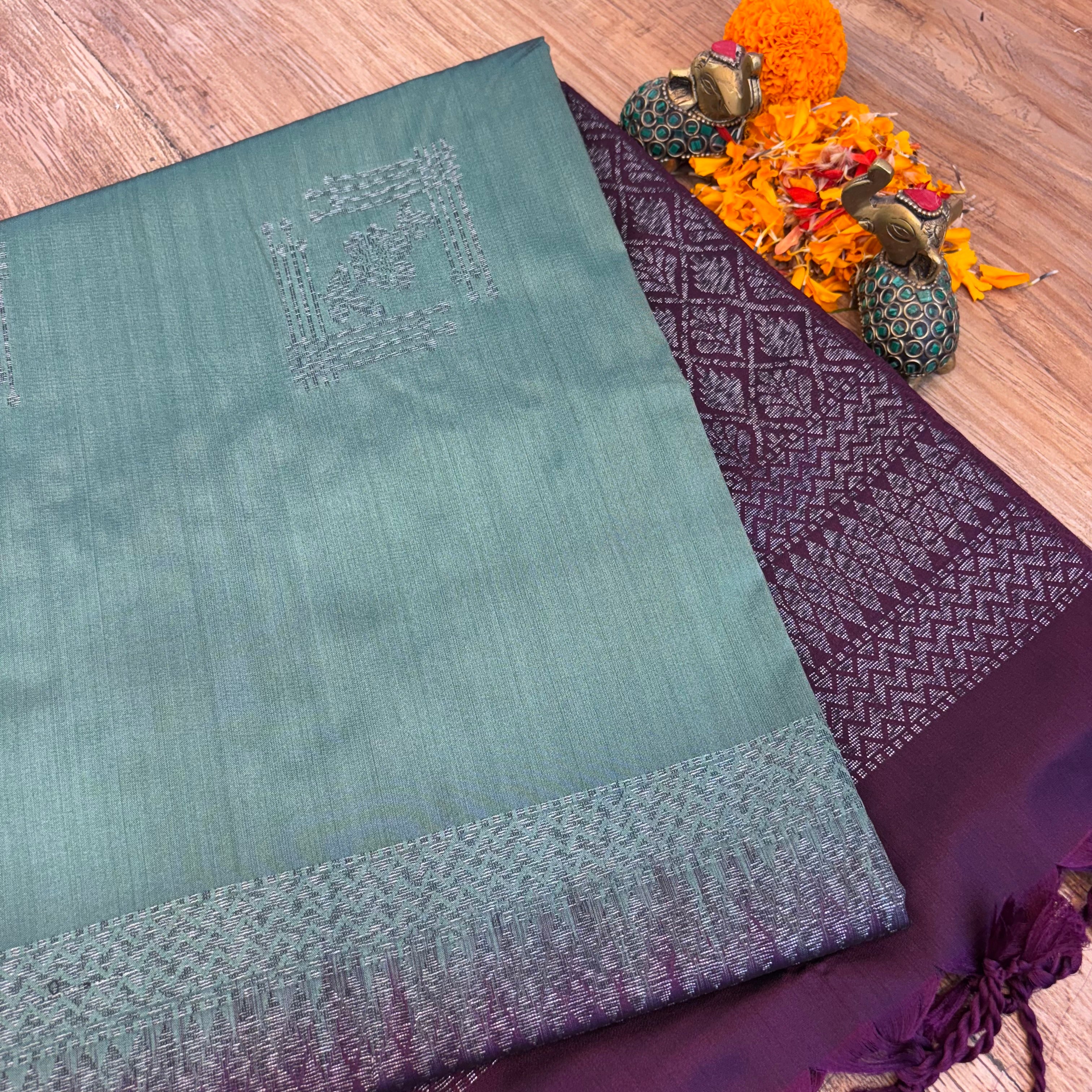 Mint grew with vine colours designer Muskut silk saree