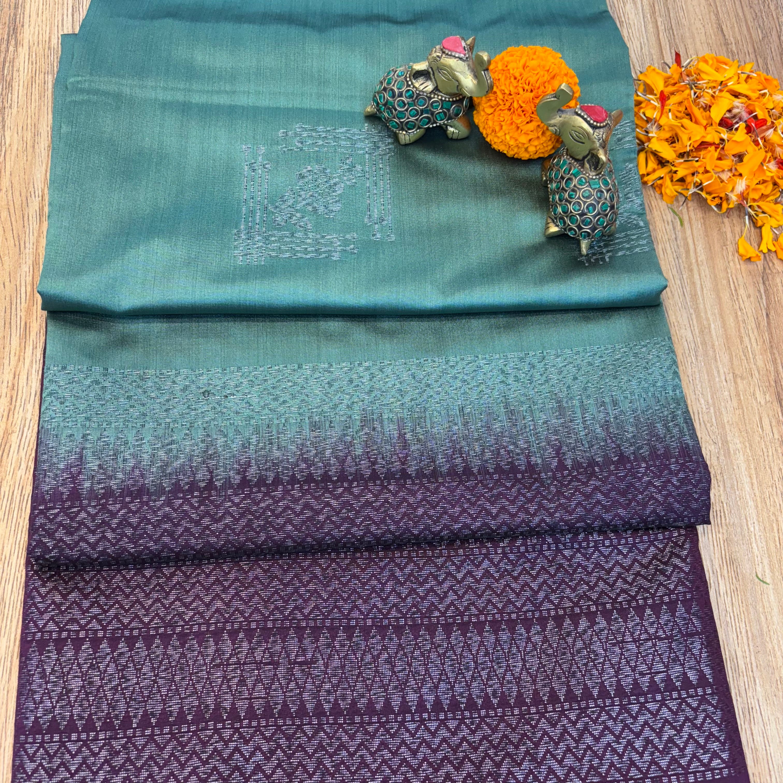 Mint grew with vine colours designer Muskut silk saree