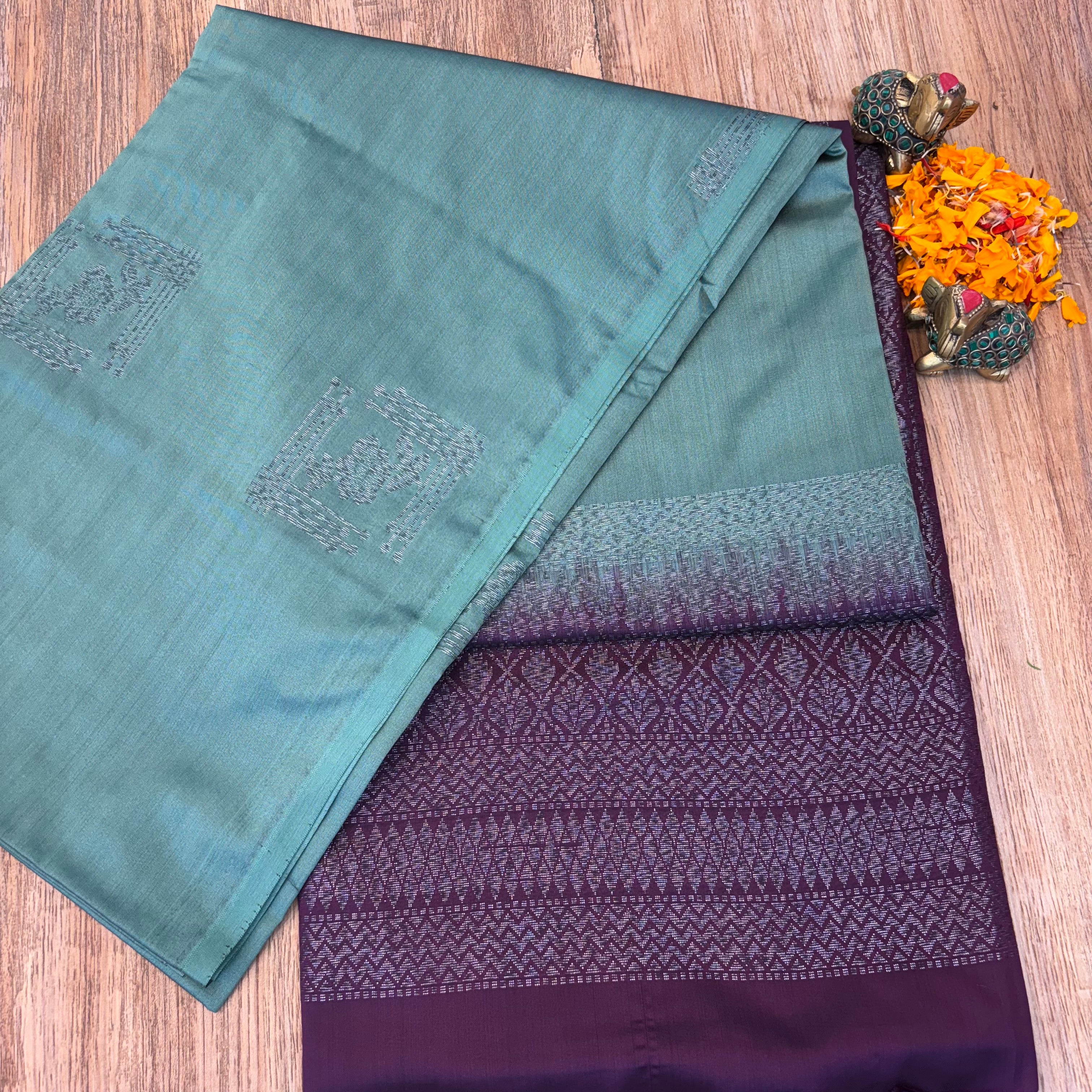 Mint grew with vine colours designer Muskut silk saree