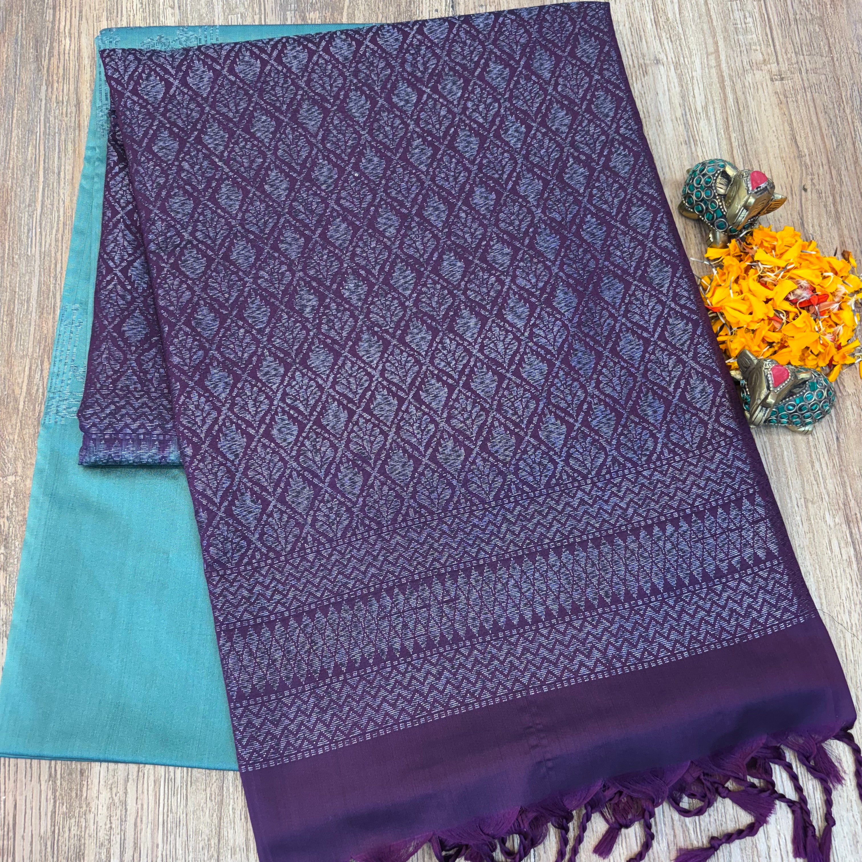 Mint grew with vine colours designer Muskut silk saree